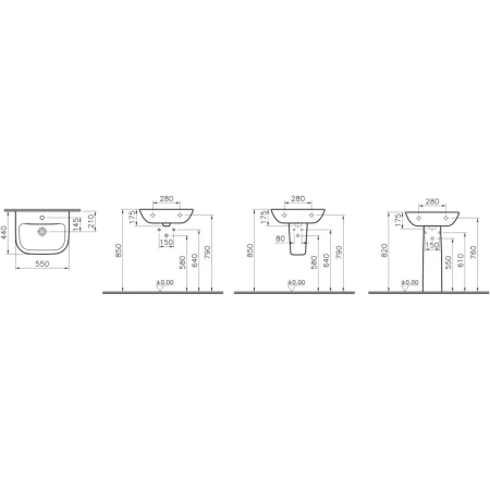 Раковина Vitra S205503B003-0001, фарфоровая, подвесная, овальная, белая