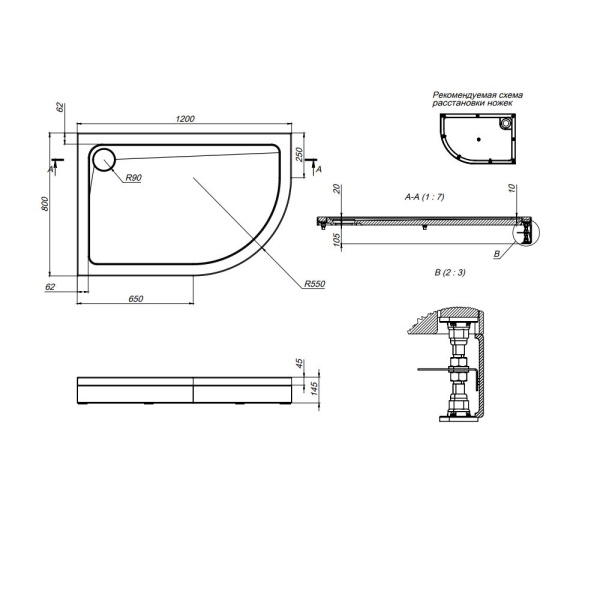 W83T-302L120W Like 120  Поддон для душ. ограждения, левосторонний, 120x80, белый акрил