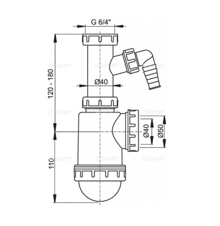 Сифон для кухонной мойки Alcaplast A443P-DN50/40 Белый