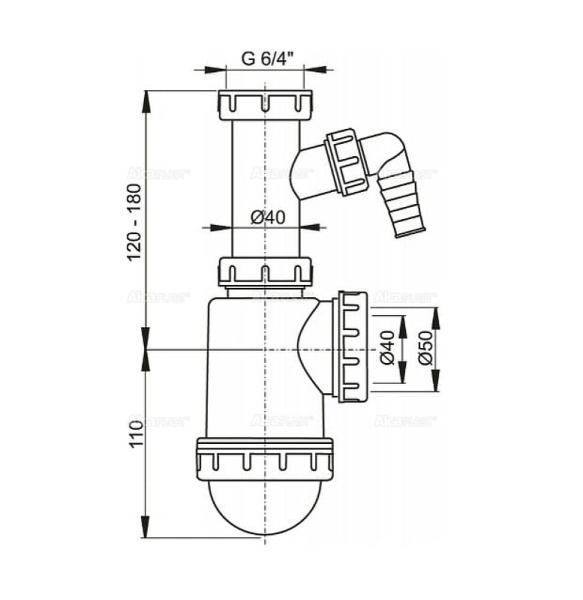 Сифон для кухонной мойки Alcaplast A443P-DN50/40 Белый