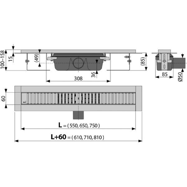 Душевой лоток Alcaplast APZ1SMART-LINE-750 с решеткой Хром