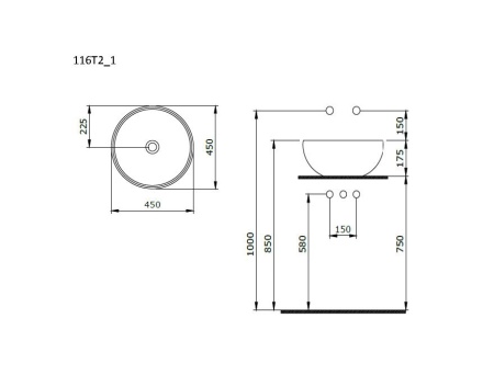 Раковина Ambassador Queen 116T20201 (450*450*175) ЧЁРНАЯ МАТОВАЯ