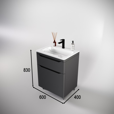 Тумба без раковины напольная "Марелла 60" (2 ящ.) серый, с раковиной
