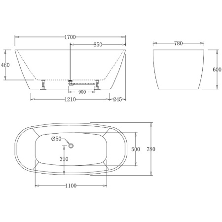 Акриловая ванна BelBagno 170x78 BB72-1700-W0 без гидромассажа
