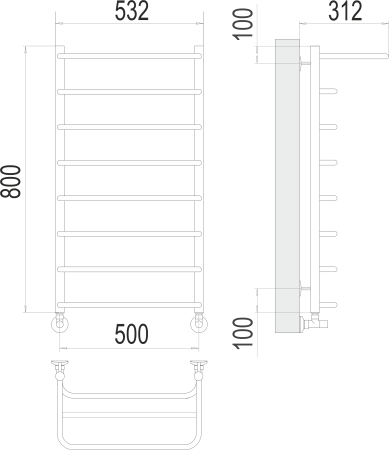 Полотенцесушитель водяной Terminus Полка П8 500x800 с полкой