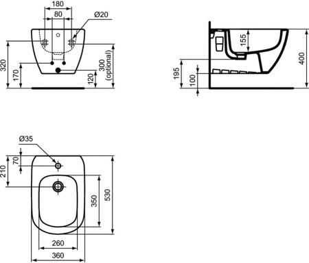 Биде Ideal Standard Tesi T3552V3 подвесное Черный шелк