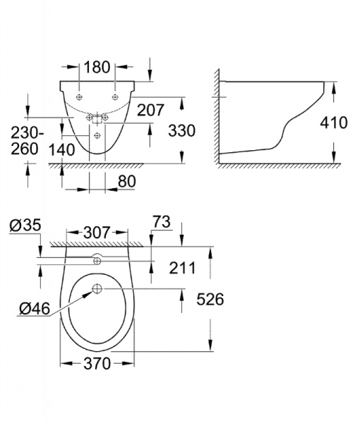 Биде Grohe Bau Ceramic 39433000 подвесное Альпин-белое