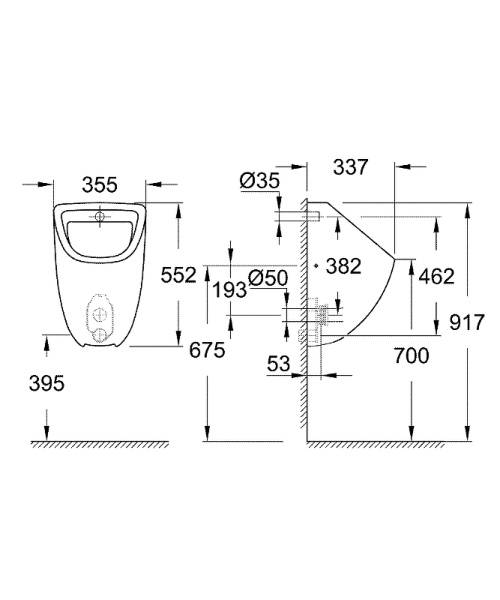 Писсуар Grohe Bau Ceramic, белый, подвесной, санфарфор, антигрязевое покрытие