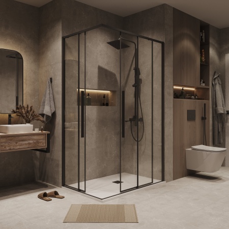 Душ.ограждение 300.K33.01.1090.21.00 Galaxy (100*90*195) черный матовый, стекло прозрачное, 2 места