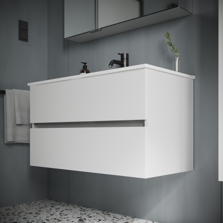 UR90W Тумба без раковины для раковины SANCOS подвесная URBAN 2я 90 бел.глянец
