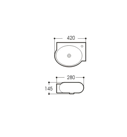 Раковина подвесная угловая AQUATEK AQ5304-00 420*280*145 мм , смеситель справа