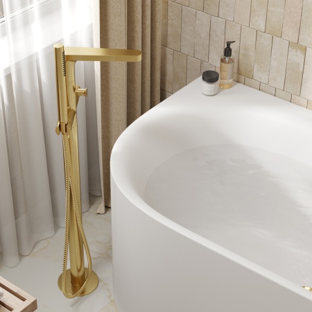 Смеситель WasserKRAFT Schunter 8221, для ванной, напольный, латунь, покрытие PVD, золотистый