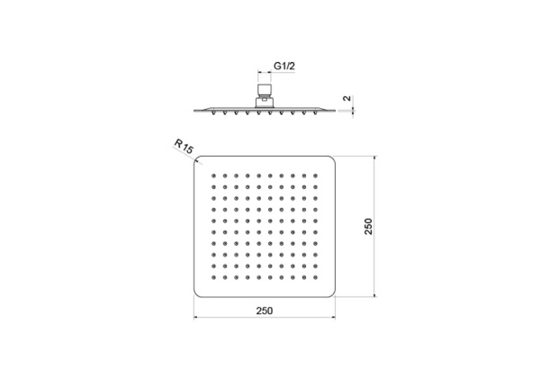 Квадратный верхний душ  250*250*2 мм AQUATEK, матовый черный AQ2072MB