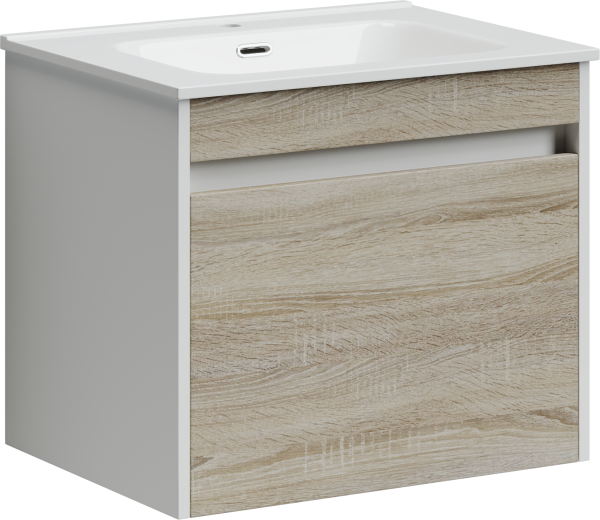 SM60E Тумба без раковины для раковины SANCOS подвесная SMART 2я цв. дуб бардолино/белый