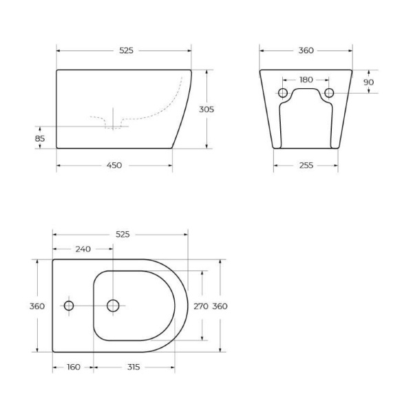 Биде подвесное BelBagno Marino BB105BH, антигрязевое покрытие, санфарфор, белый, 36 см x 29,5 см x 52 см