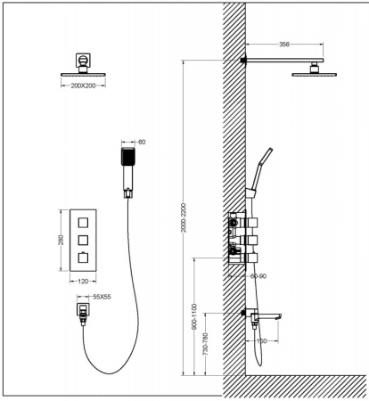 Душевая система Timo Tetra-Thermo SX-0199/03SM с термостатом Черный