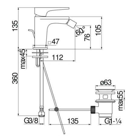 Смеситель для биде с донным клапаном Nobili Seven SE124119/1CR