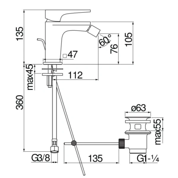 Смеситель для биде с донным клапаном Nobili Seven SE124119/1CR