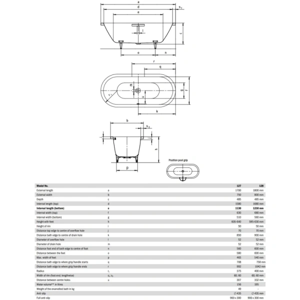 Стальная ванна 180x80 см Kaldewei Centro Duo Oval 128 Standard