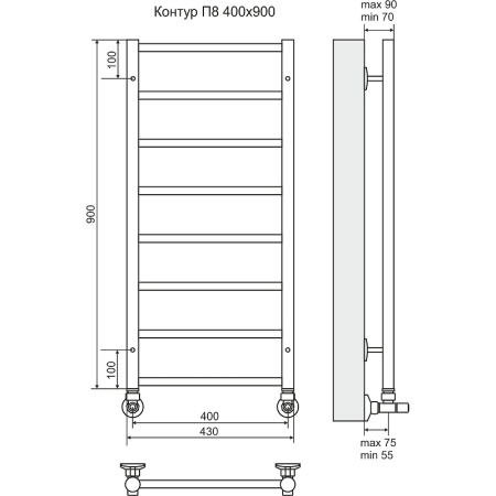 Водяной полотенцесушитель Terminus Контур П8 400х900 4660059582450 Хром