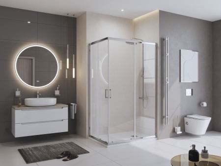 Душевой поддон из искусственного мрамора в комплекте с сифоном BelBagno UNO TRAY-MR-UNO-AH-140/80-35-W-CR