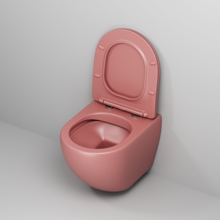 Унитаз GR-4455PIMS Color (495*365*375) РОЗОВЫЙ МАТОВЫЙ подвесной БЕЗОБОДКОВЫЙ с тонкой крышкой