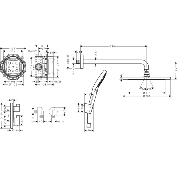 Душевой комплект 280 мм Hansgrohe Croma 280 27961670