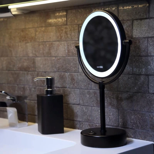 Зеркало WasserKraft K-1005BLACK с LED-подсветкой двухстороннее, стандартное и с 3-х кратным увеличением