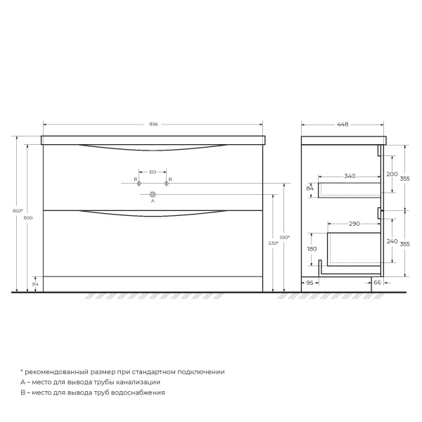 База под раковину напольная BelBagno MARINO-1200-2C-PIA-BL-P