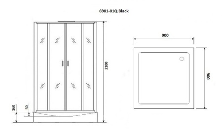 Душ.каб. NG-6901-01Q BLACK (900х900х2100) низкий поддон(16 см) стекло ТОНИРОВАННОЕ, 4 места