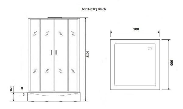 Душ.каб. NG-6901-01Q BLACK (900х900х2100) низкий поддон(16 см) стекло ТОНИРОВАННОЕ, 4 места
