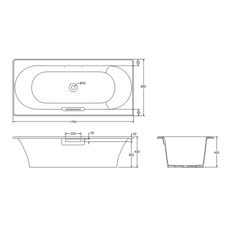 Чугунная ванна Jacob Delafon Volute 170x80 E6D901-0 с антискользящим покрытием