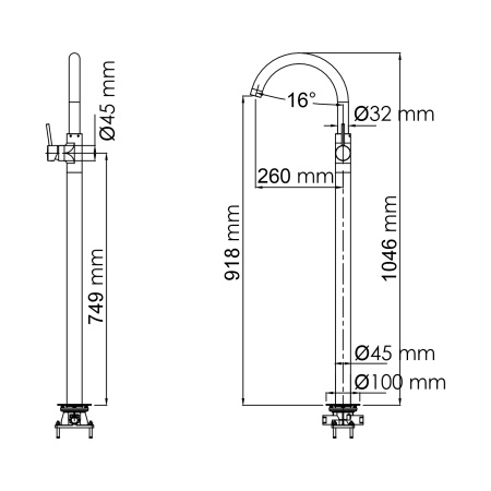 Смеситель WasserKRAFT Main 4153, напольный, для раковины, латунь, хром, серый