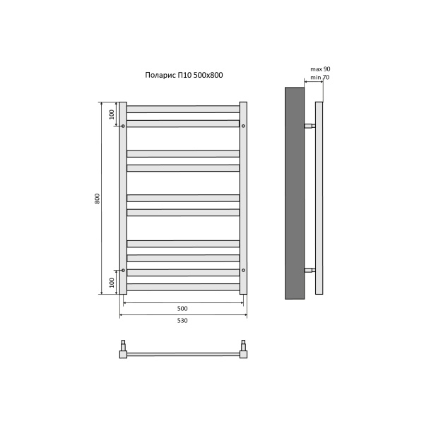 Полотенцесушитель Aquatek, П10, водяной, нержавеющая сталь, 50x80 см