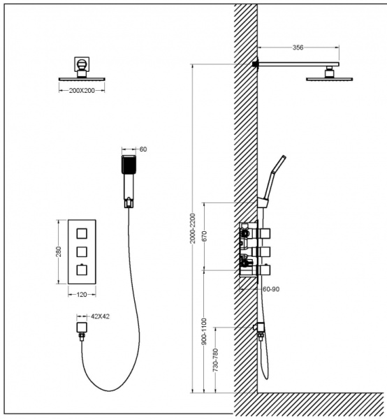 Душевая система Timo Tetra-Thermo SX-0179/03SM с термостатом Черный