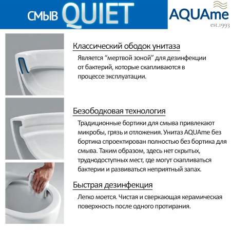 AQM2012 Унитаз подвесной сиденье SoftClose, технология смыва QUIET, скрыт крепеж. 495х360х370