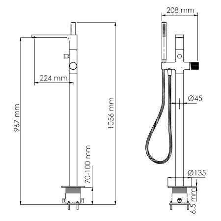 Смеситель WasserKRAFT Schunter 8221, для ванной, напольный, латунь, покрытие PVD, золотистый