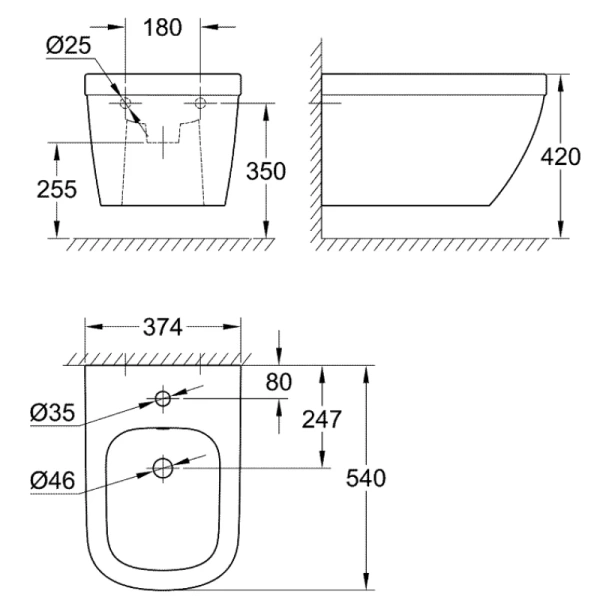 Подвесное биде Euro Ceramic Grohe 39208000, антигрязевое покрытие
