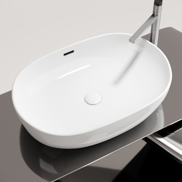 CN6064 Умывальник чаша накладная овальная со сливом переливом Element 610*420*155мм